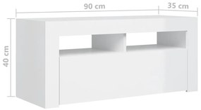 Móvel de TV Ibere com Luzes LED - 90cm - Branco Brilhante- Design Mode