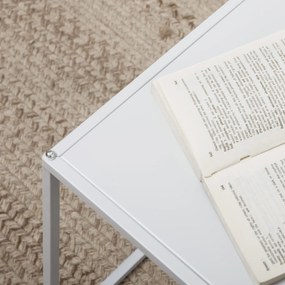 Conjunto de 2 Mesas Mesas de Centro Quadradas para Sala de Estar Estrutura de Aço Grande 40 cm Pequena 35 cm Branco