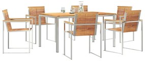 Conjunto de Jantar de Jardim com 7 Peças: Mesa de Madeira Sólida de Te