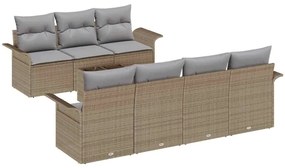 Conjunto de Sofá de Jardim 8 Peças com Almofadas Bege em Rattan Sintét