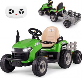 Trator elétrico de 24 V, trator infantil com reboque rebatível e removível, controlo remoto, música e faróis LED, a partir dos 3 anos, Verde