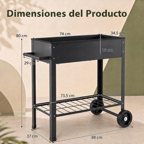 Floreira Elevada para Horta com Rodas, 88 x 37 x 80 cm, Estrutura Metálica, Preto