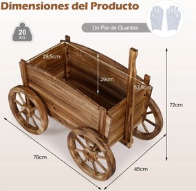 Floreira jardim em forma de carrinho de madeira 78 x 45 x 72 cm, suporte rústico para flores com rodas, alça e orifício de drenagem, ideal para vegeta