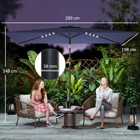 Guarda sol duplo Jardim com 24 Luzes LED Solares Cobertura Inclinável Poste Metálico 29x25 m Azul Escuro