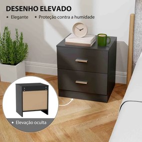 Mesa de Cabeceira Moderna com 2 Gavetas para Sala Quarto Capacidade 30 kg 45x39,5x49 cm Preto