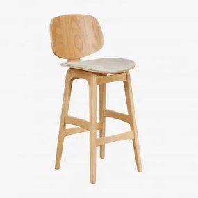 Banco Alto Em Madeira E Estofado Canada Madeira Natural & ↑65 Cm & Tecido Beige - Sklum