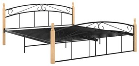 Estrutura de cama 160x200cm metal/madeira carvalho maciça preto