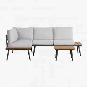 Conjunto De Jardim Com Sofá De Canto Para 4 Pessoas E Mesa De Centro Em Alumínio E Madeira Nadi Cinza Claro - Castanho Madeira - Sklum