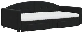 Sofá-cama com gavetão e gavetas 100x200 cm veludo preto