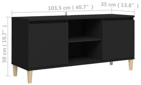 Móvel de TV com pernas de madeira maciça 103,5x35x50 cm preto