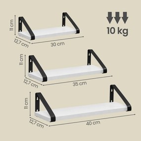 Conjunto de 3 prateleiras de parede, dois tipos de fixação Brancas + Preto