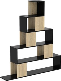 Estante de arrumação 120 x 22 x 131,5 cm, estante geométrica com 5 níveis, para escritório, sala de estar, quarto, em preto e madeira natural