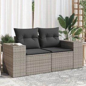 vidaXL Sofá de jardim de 2 lugares com almofadões vime PE cinzento