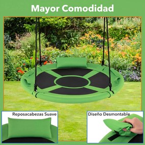 Baloiço redondo para crianças de 100 cm com correias ajustáveis, apoio de cabeça macio e alças, para uso interior e exterior, capacidade de 150 kg, a