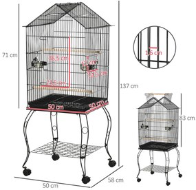 PawHut Gaiola para Pássaros com Suporte Rodas Bandeja Amovível 2 Comed