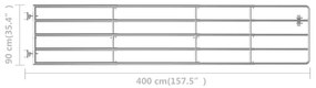 Portão para campo 5 barras aço (150-400)x90 cm prateado