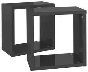 Prateleiras parede forma de cubo 2 pcs 26x15x26 cm cinza brilh.