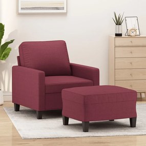 vidaXL Poltrona com apoio de pés 60 cm tecido vermelho tinto