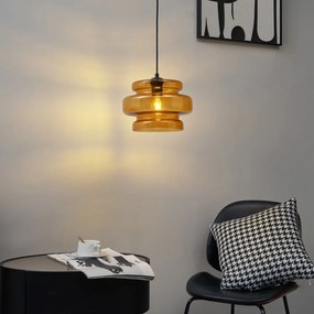 Candeeiro suspenso retro preto com vidro laranja - Denise