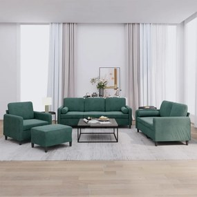vidaXL 4 pcs conjunto de sofás com almofadas veludo verde-escuro