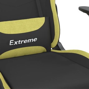 Cadeira de gaming com apoio de pés tecido preto e verde-claro