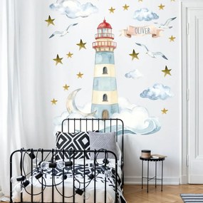 Autocolante de nome original - Farol e lua