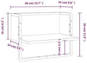 Prateleira de parede com barra 40x25x30 cm preto