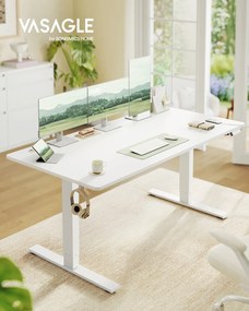 Secretária elétrica com altura ajustável 160 x 80 x (72-120) cm, porta USB e função de memória Branco mate