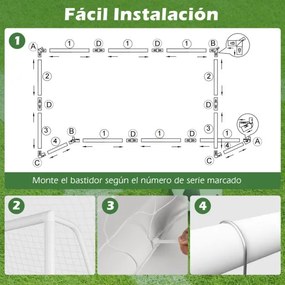 Baliza de futebol 245 x 182 cm para jardim Rede resistente às intempéries e estrutura UPVC com estacas e cones Montagem rápida Branco