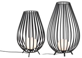 Conjunto de candeeiros de pé pretos com opalina 110 cm e 70 cm - Angela Design