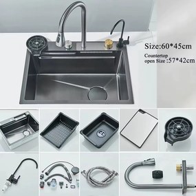 Lava-Loiça de Cozinha em Aço Inoxidável 304 com Cascata e Display Digi
