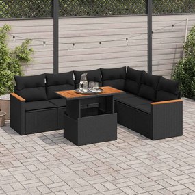 vidaXL 7 pcs conjunto sofás jardim c/ almofadões vime PE/acácia preto