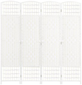 HOMCOM Biombo de 4 Painéis Dobrável Separador de Ambientes de Corda de Papel e Estrutura de Madeira 60x170 cm Branco