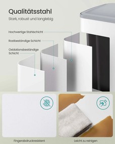 Caixote do lixo de cozinha com dois compartimentos e tampa de fecho suave em aço 47,6 x 37,7 x 66,9 cm Branco