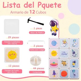 Guarda roupa Infantil de 12 Cubos para Bebéscom 2 secções para pendurar  107 x 36 x 142 cm Branco