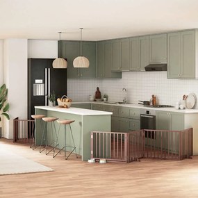 vidaXL Portão cães c/ porta dobrável 8 painéis 640 cm álamo castanho