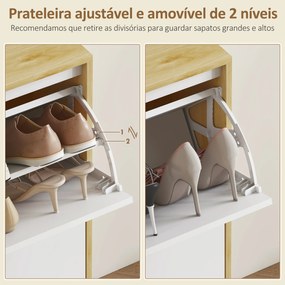 Sapateira Estreita com 4 Portas em Branco Brilho Prateleiras Ajustáveis Pernas de Madeira para 20 Pares de Sapatos 105x24x92,5 cm