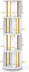 Estante Giratória para Livros de 4 Níveis, 40 x 40 x 128,5 cm, Rotação de 360°, Branco