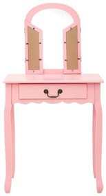 Toucador c/ banco 65x36x128 cm MDF e madeira de paulownia rosa