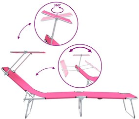Espreguiçadeiras Dobráveis 2 pcs com Toldo Rosa Tecido Oxford 600D