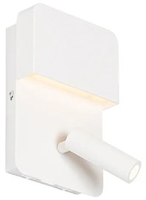 Candeeiro de parede moderno branco incluindo LED com USB e candeeiro de leitura - Robin Moderno