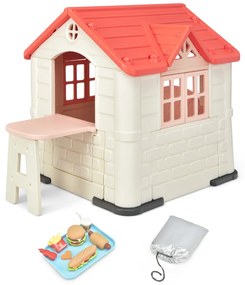 Casa de Brincar Infantil com Janelas Porta Dupla com 7 Brinquedos Interior / Exterior Cobertura Impermeável 164 x 124 x 132 cm Rosa