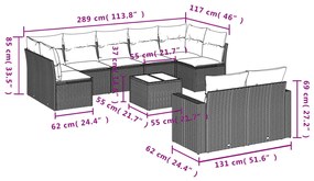 10 pcs conjunto de sofás p/ jardim com almofadões vime PE bege