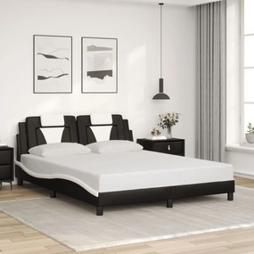 vidaXL Estrutura cama c/ cabeceira 160x200cm couro artif. preto/branco