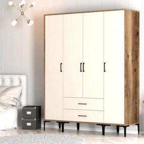 Roupeiro Kumsal STS – Nogueira e Creme – 160 cm x 47,5 cm x 201,4 cm