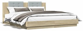 vidaXL Estrutura cama c/ cabeceira/luzes LED 160x200cm carvalho sonoma