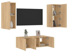 vidaXL 4pcs móveis parede p/ TV c/ LEDs deriv. madeira carvalho sonoma
