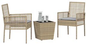 Conjunto de Bistro Jardim 3 Peças com Almofadas Bege em Polyrattan