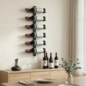 Suporte de Parede para Garrafas, 27 x 10 x 71 cm, Capacidade para 6 Garrafas, Preto