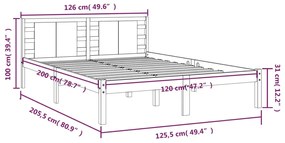 Estrutura de cama 120x200 cm madeira pinho maciço castanho mel